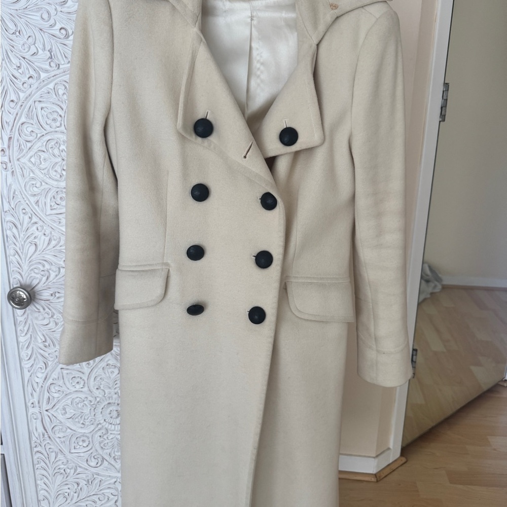 bebe Cream Trench Coat with Black Buttons
